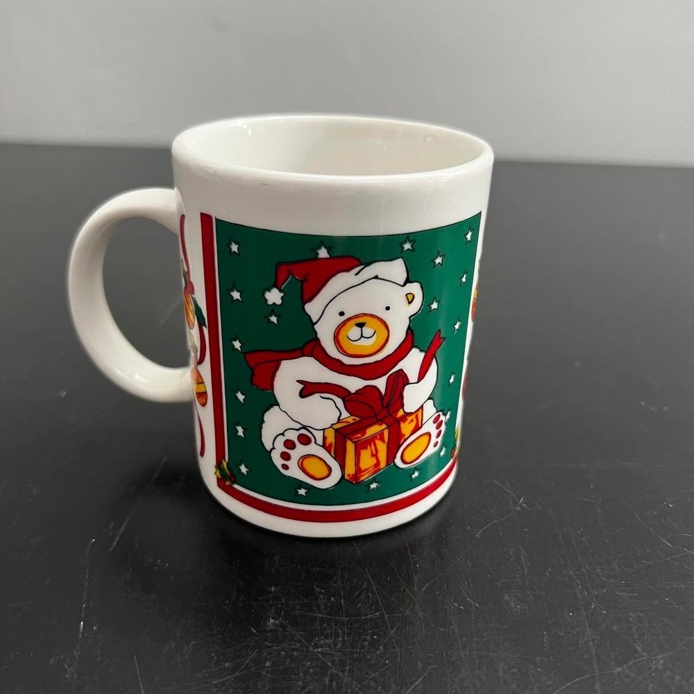 Houston Foods Coffee Mug White 1988 Christmas Polar Bear Vintage OS